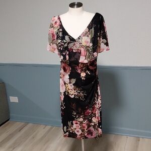 Connected Apparel Black Floral Midi Dress